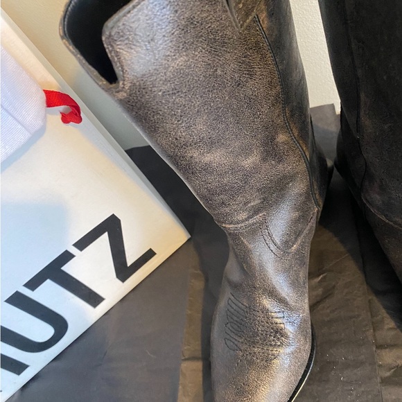 SCHUTZ Black Leather Heeled Knee Boots - Picture 2 of 4